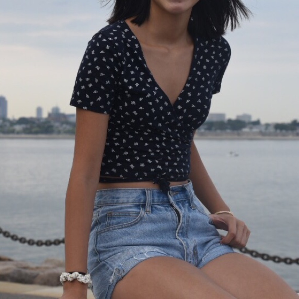 Brandy Melville Flower Print Wrap Top